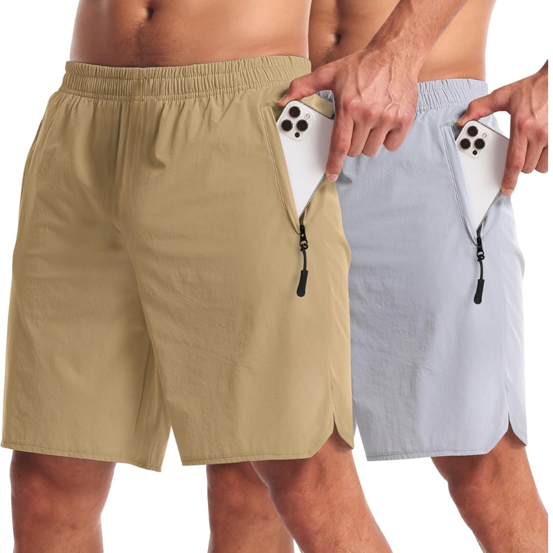 Pack 2 Lightweight Athletic Shorts – Secure Fit With Zipper Pockets-Waves And Trunks