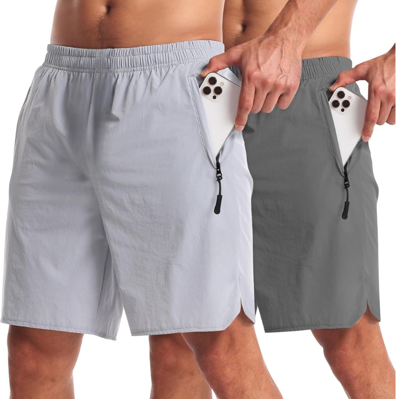 Pack 2 Lightweight Athletic Shorts – Secure Fit With Zipper Pockets-Waves And Trunks