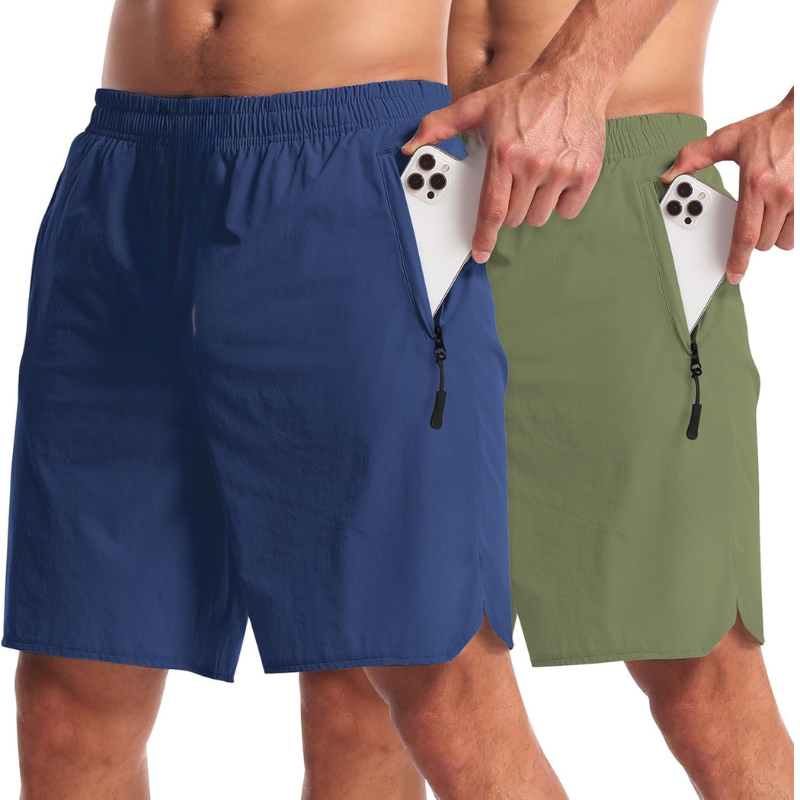 Pack 2 Lightweight Athletic Shorts – Secure Fit With Zipper Pockets-Waves And Trunks
