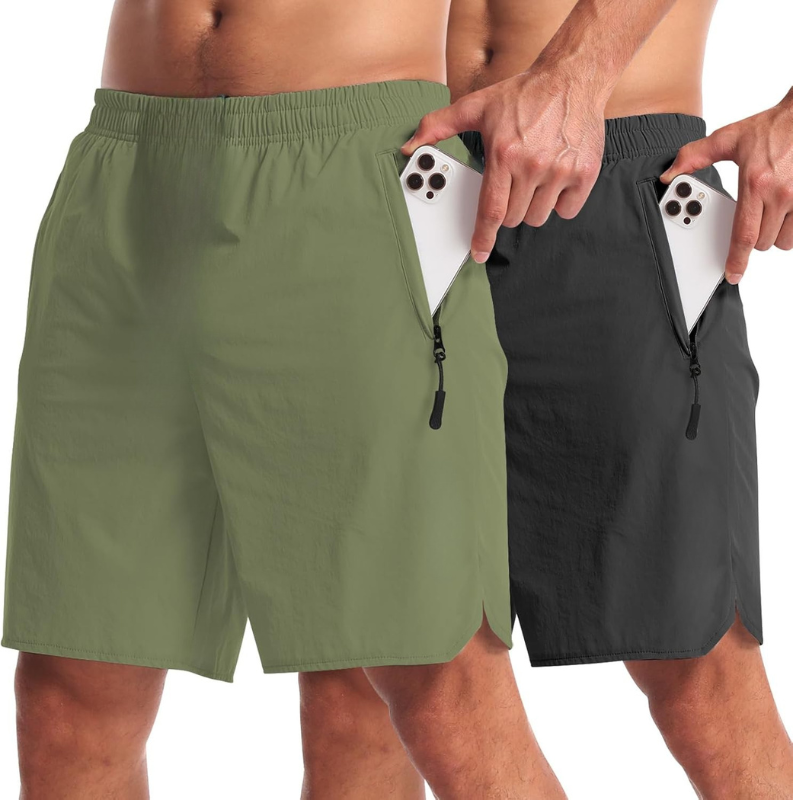 Pack 2 Lightweight Athletic Shorts – Secure Fit With Zipper Pockets-Waves And Trunks