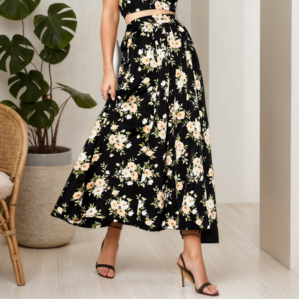 High-Waisted Taffeta Midi Skirt