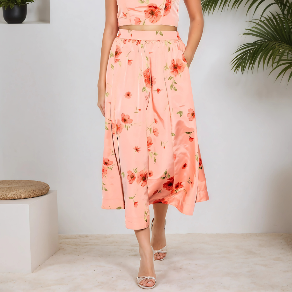 High-Waisted Taffeta Midi Skirt