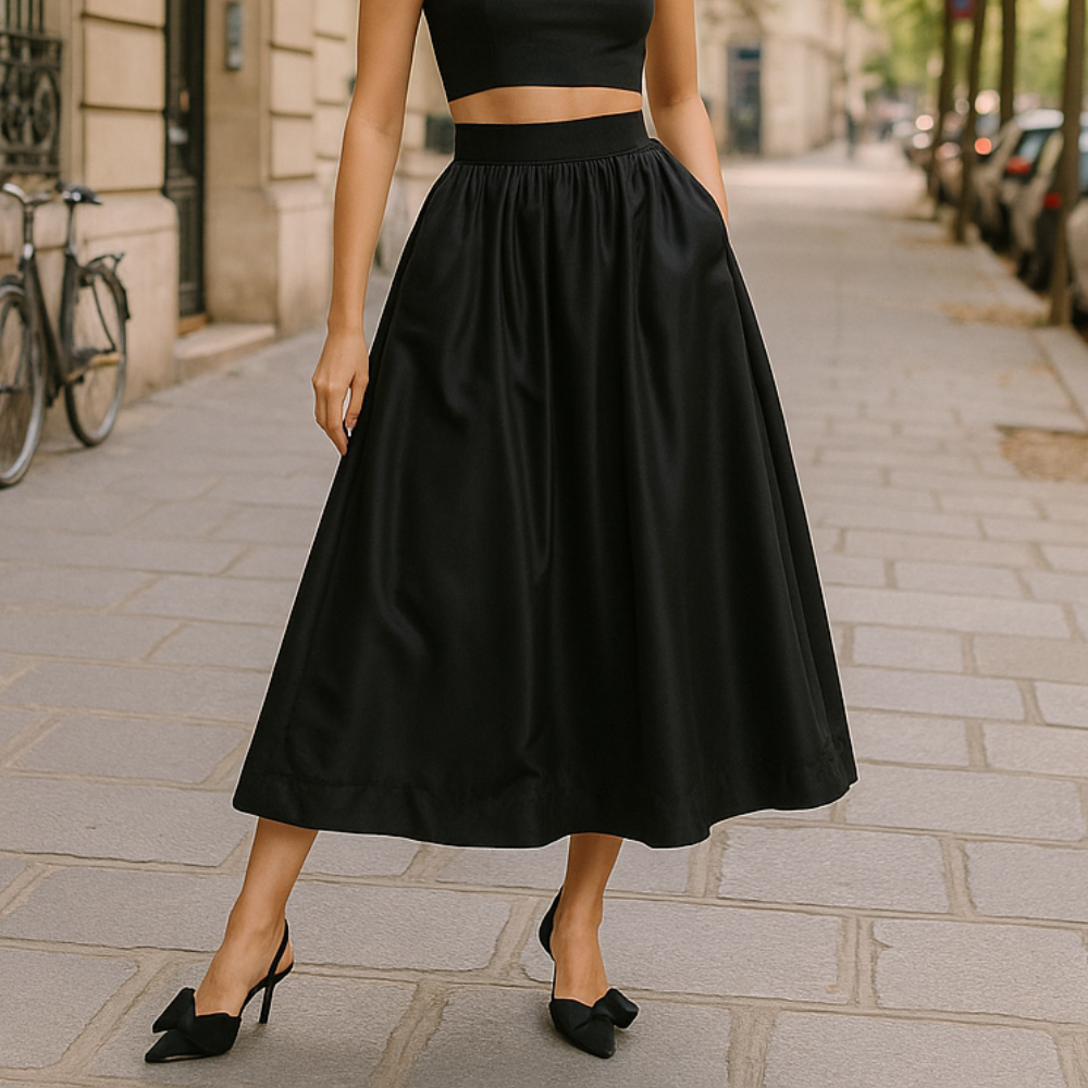 High-Waisted Taffeta Midi Skirt