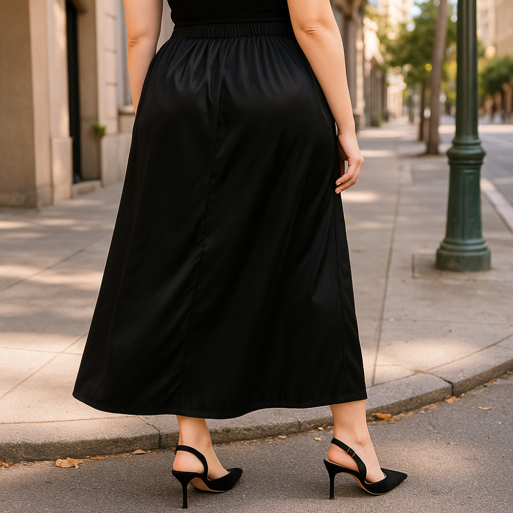 High-Waisted Taffeta Midi Skirt