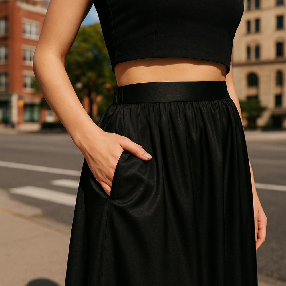 High-Waisted Taffeta Midi Skirt