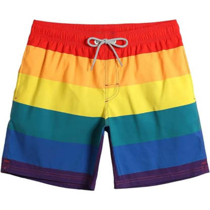 Rainbow Striped Patterned Swim Shorts-Waves And Trunks