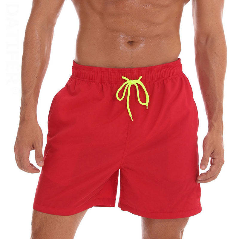 Red with Yellow Draw String Swim Shorts-Waves And Trunks