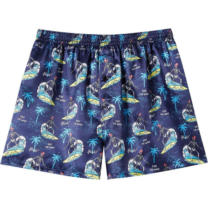 6 Pack Satin Boxer Shorts – Silky Soft Lounge Wear With Button Fly-Waves And Trunks