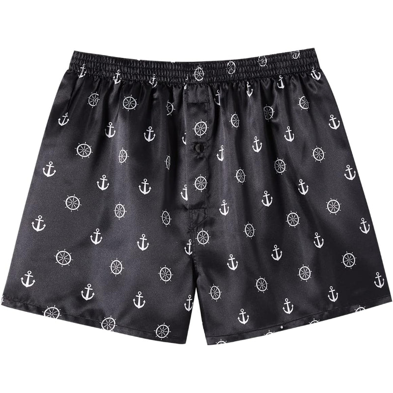 6 Pack Satin Boxer Shorts – Silky Soft Lounge Wear With Button Fly-Waves And Trunks
