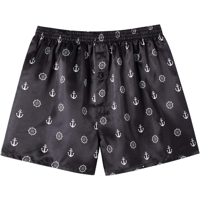 6 Pack Satin Boxer Shorts – Silky Soft Lounge Wear With Button Fly-Waves And Trunks
