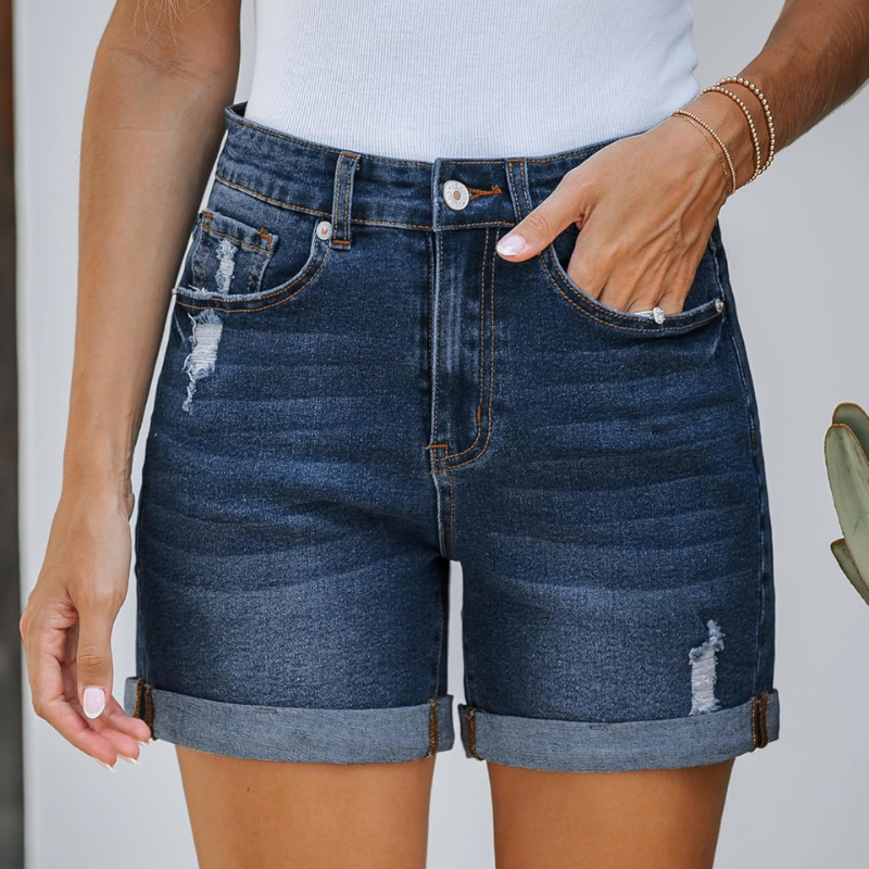 High Rise Denim Shorts – Comfortable and Versatile for Casual Outfits-Waves And Trunks