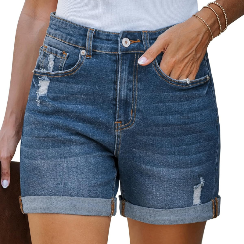 High Rise Denim Shorts – Comfortable and Versatile for Casual Outfits-Waves And Trunks