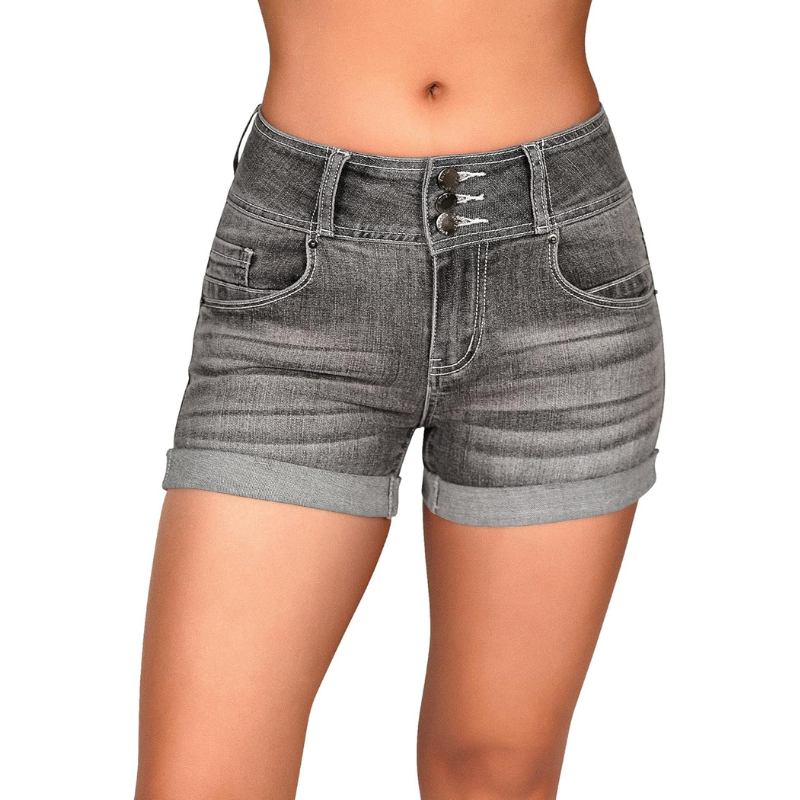Cuffed Hem Stretchy Denim Shorts-Waves And Trunks