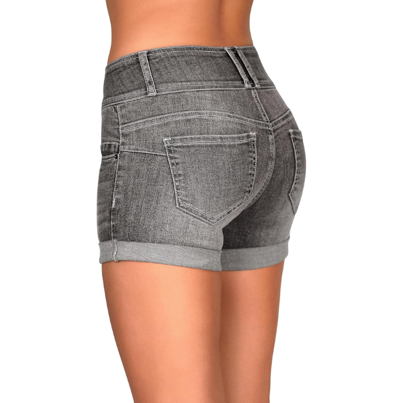 Cuffed Hem Stretchy Denim Shorts-Waves And Trunks