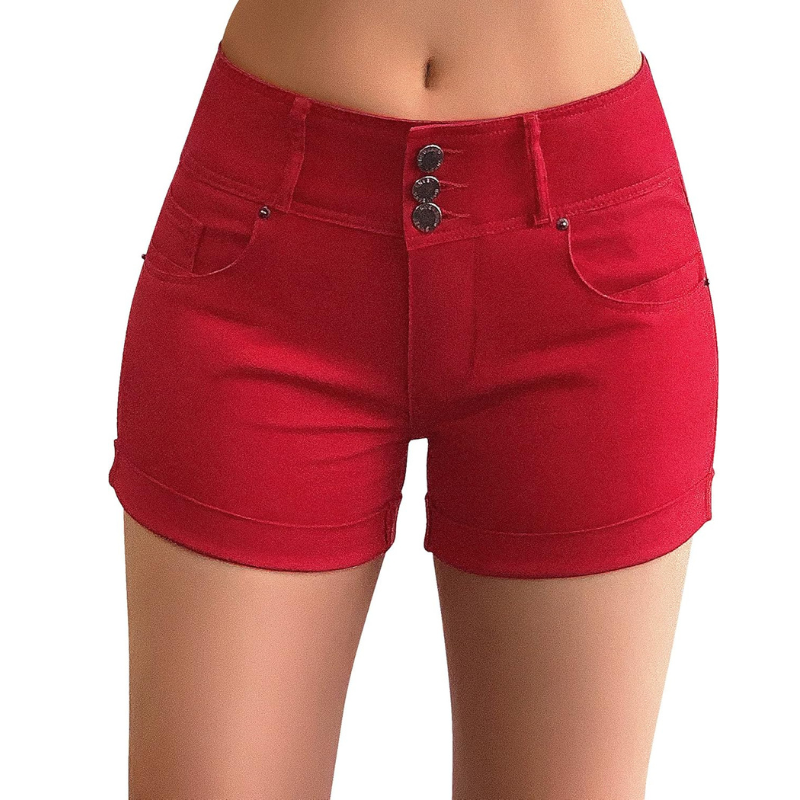 Cuffed Hem Stretchy Denim Shorts-Waves And Trunks