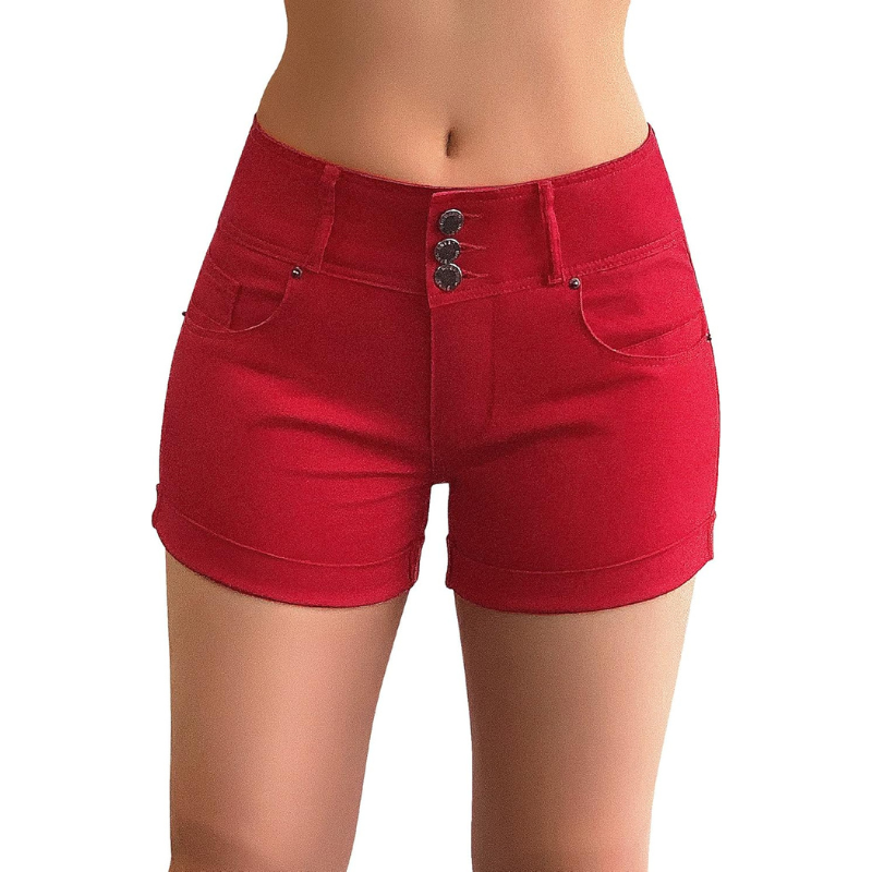 Cuffed Hem Stretchy Denim Shorts-Waves And Trunks