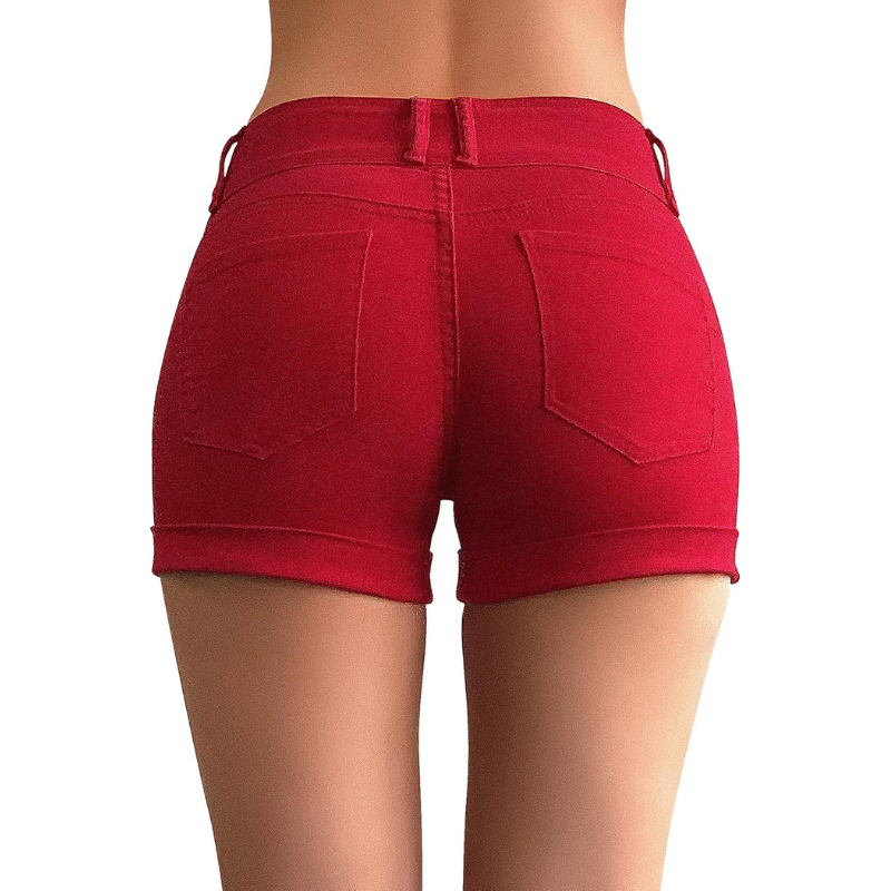 Cuffed Hem Stretchy Denim Shorts-Waves And Trunks