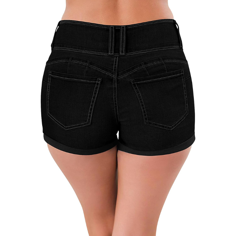 Cuffed Hem Stretchy Denim Shorts-Waves And Trunks