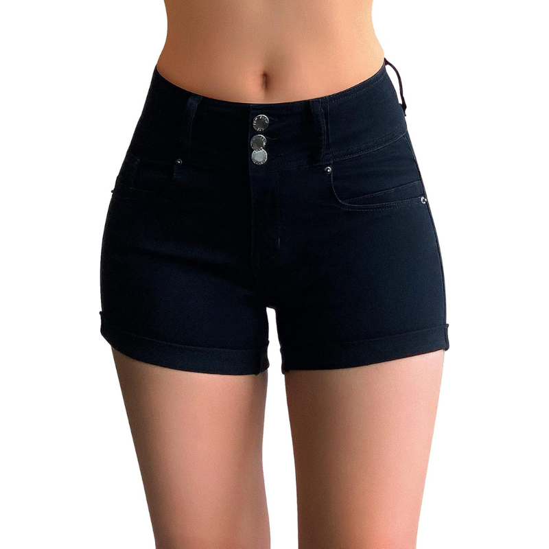 Cuffed Hem Stretchy Denim Shorts-Waves And Trunks