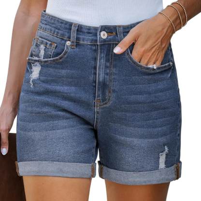 Stretchy Ripped Denim Shorts – Comfortable and Functional-Waves And Trunks