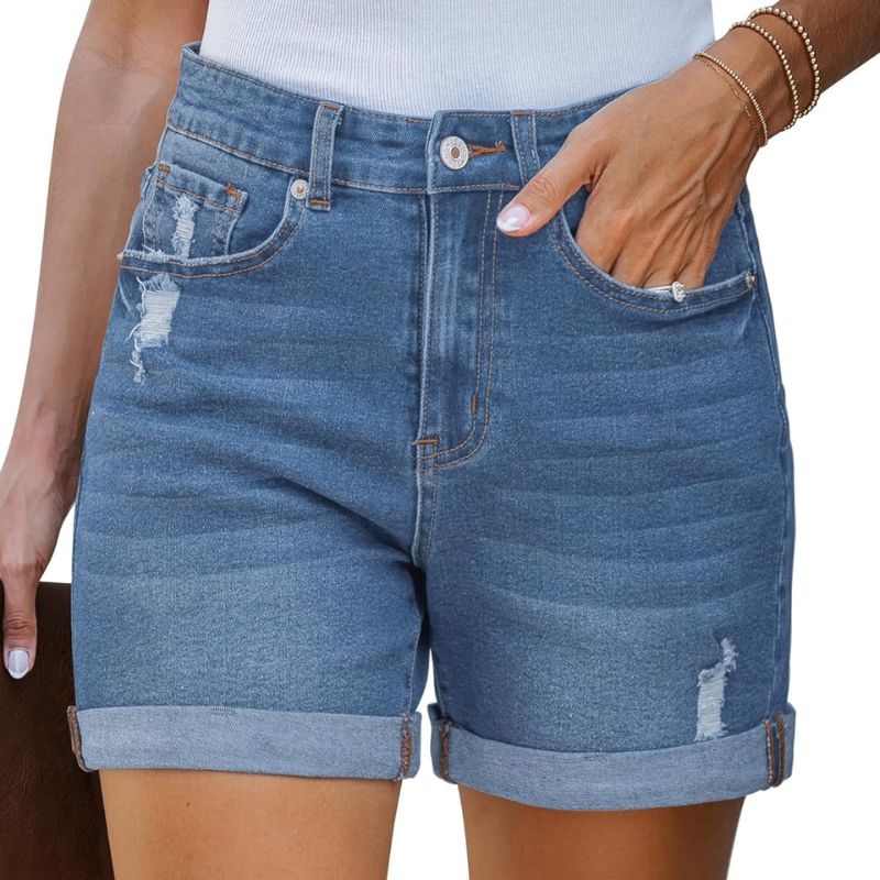 Stretchy Ripped Denim Shorts – Comfortable and Functional-Waves And Trunks
