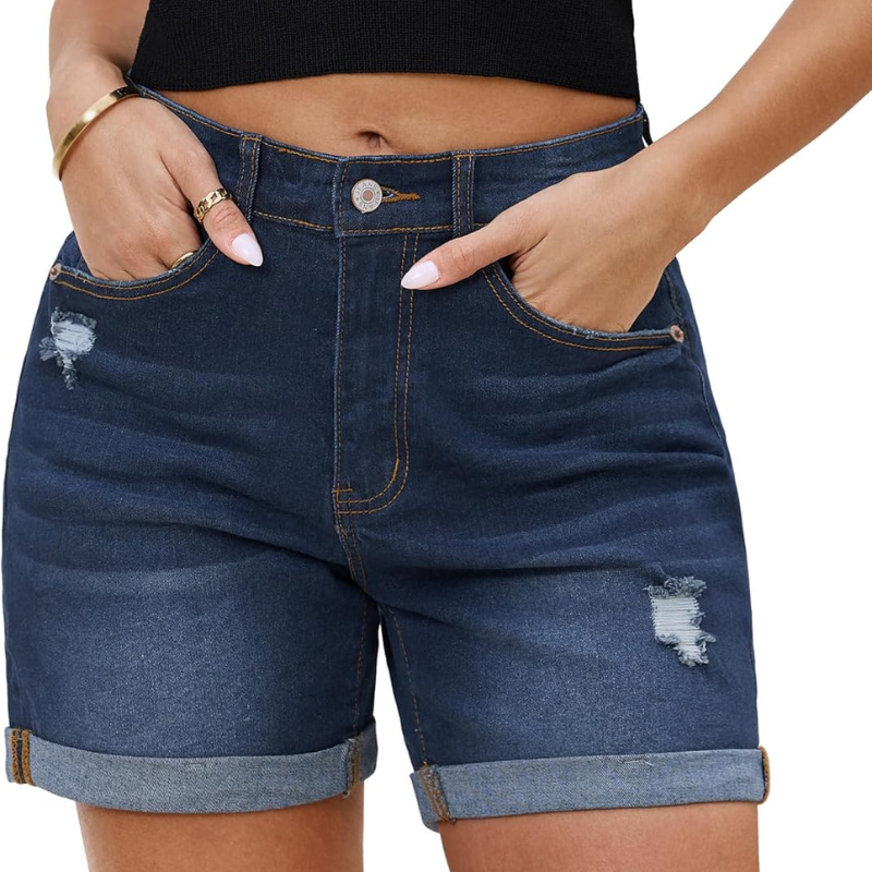 Stretchy Ripped Denim Shorts – Comfortable and Functional-Waves And Trunks