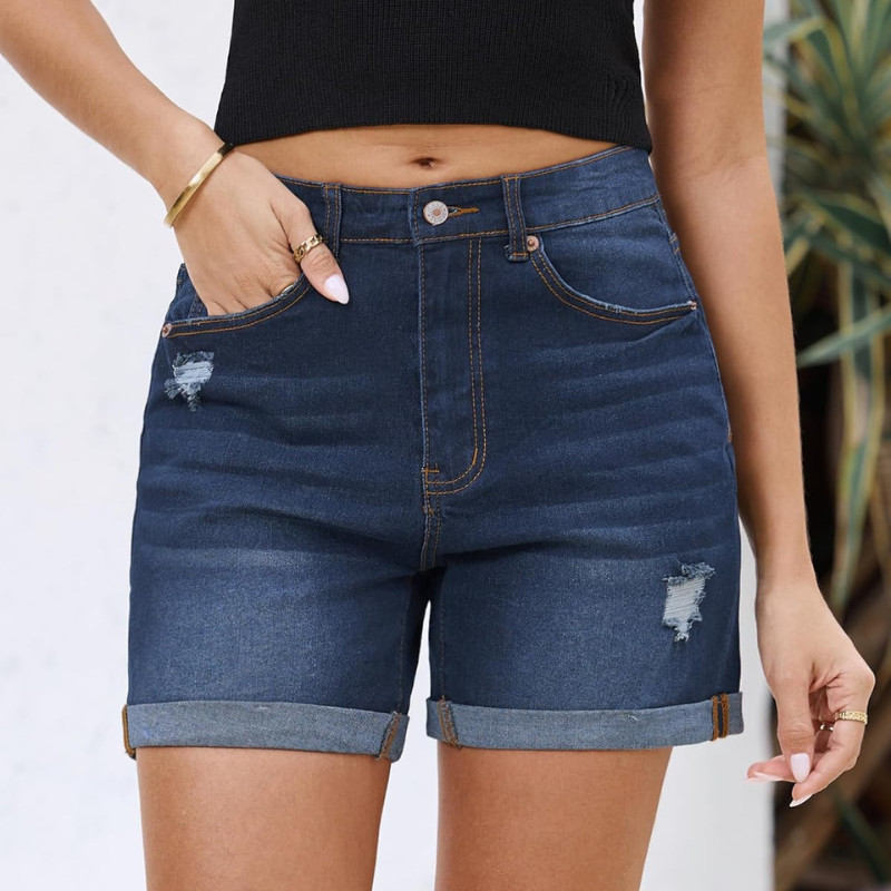 Stretchy Ripped Denim Shorts – Comfortable and Functional-Waves And Trunks