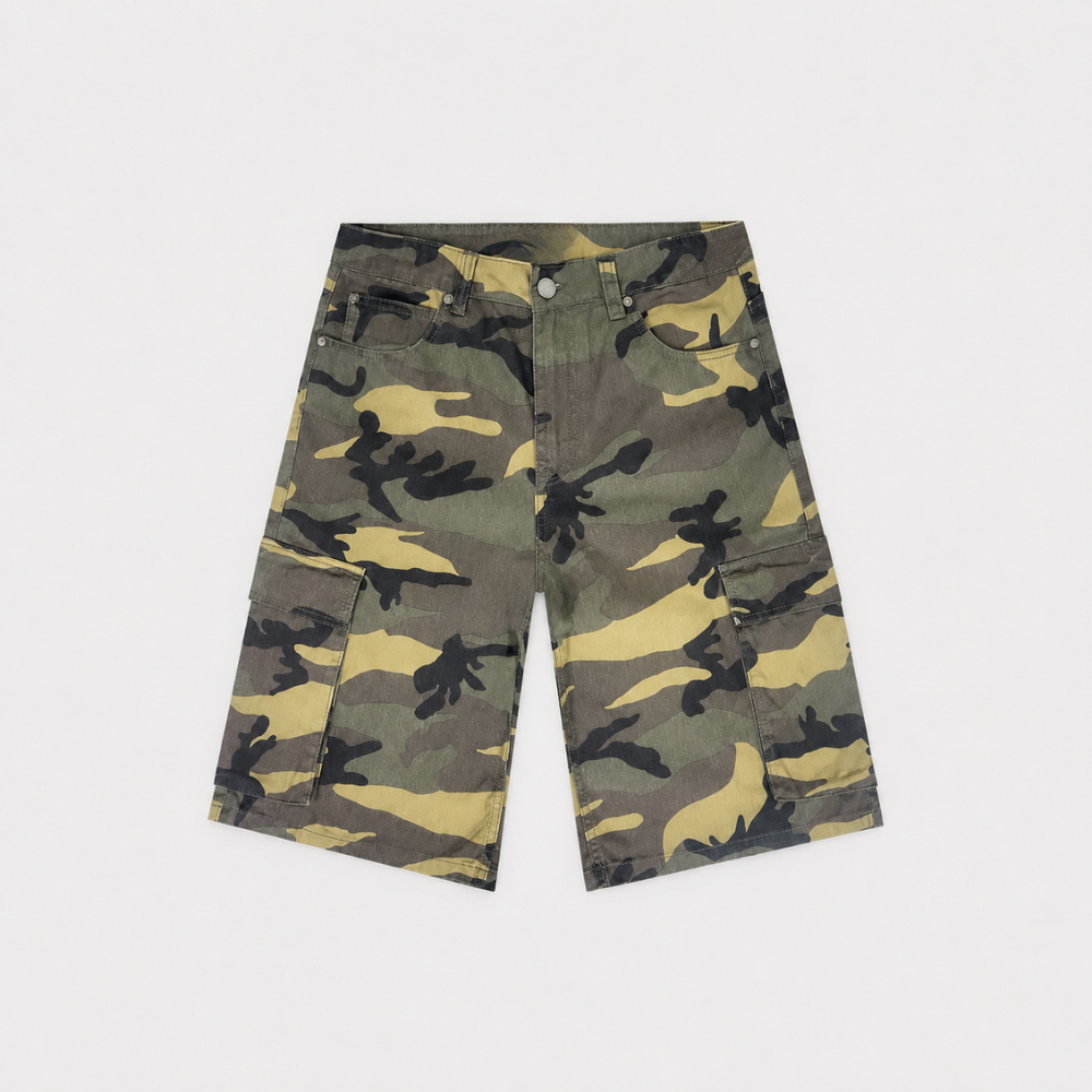 Loose Fit Multi Pocket Camouflage Cargo Shorts for Men