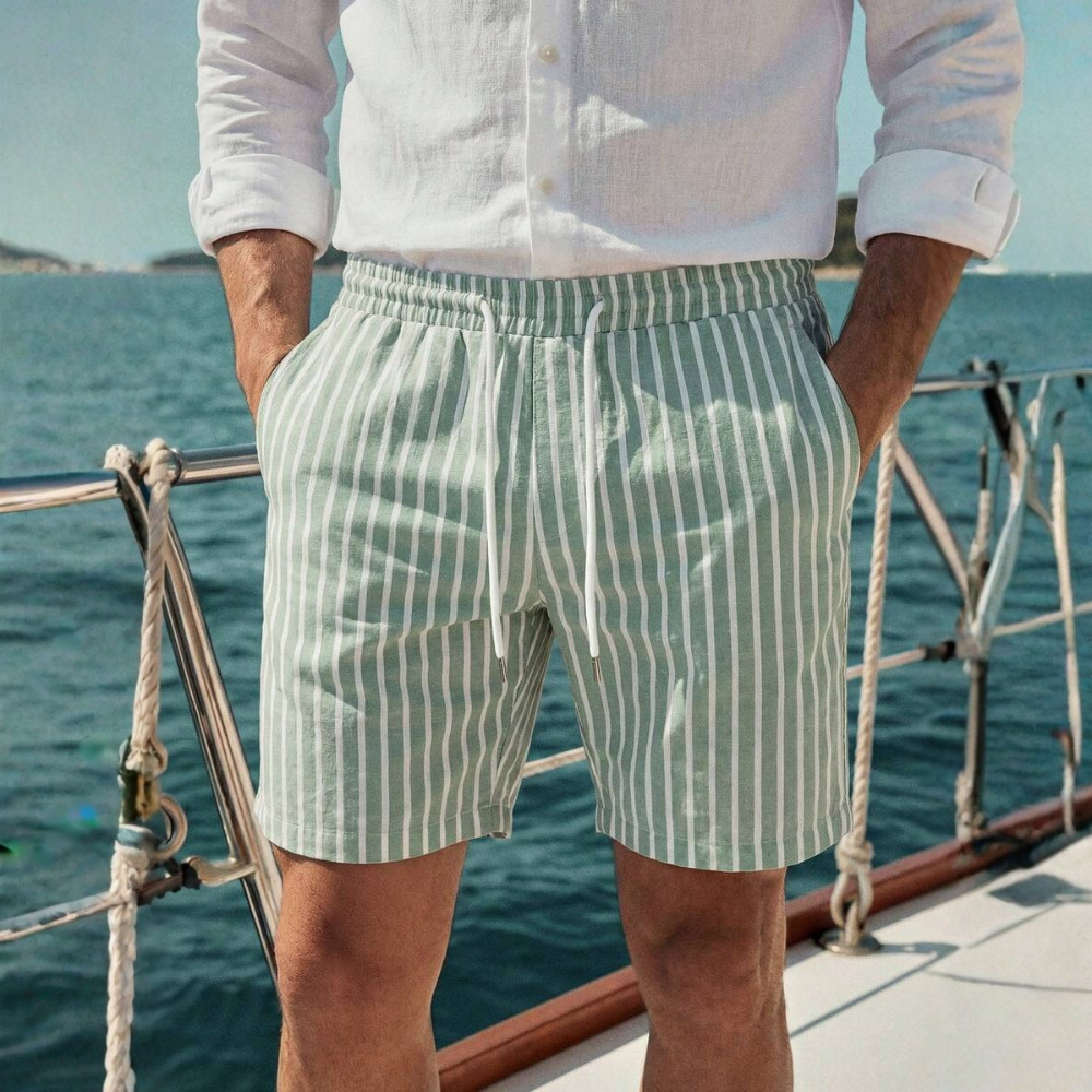  Button Up Vertical Stripe Soft And Airy Shorts For Men