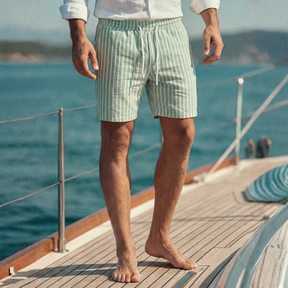  Button Up Vertical Stripe Soft And Airy Shorts For Men