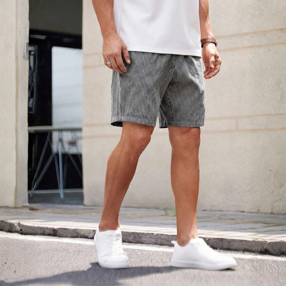  Button Up Vertical Stripe Soft And Airy Shorts For Men