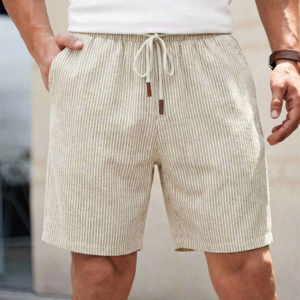  Button Up Vertical Stripe Soft And Airy Shorts For Men