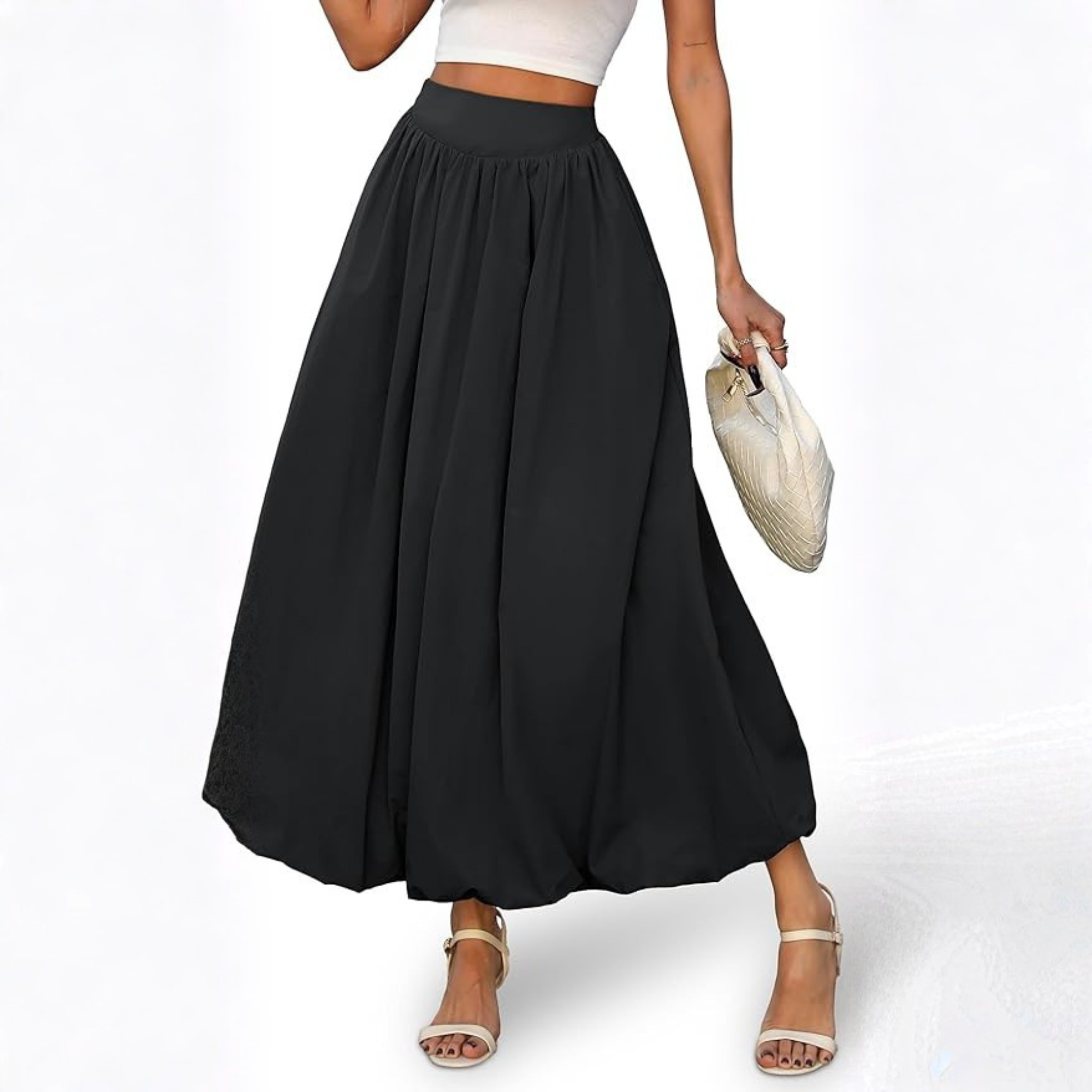 Flowy Bubble Style Maxi Skirt With Elastic For Women