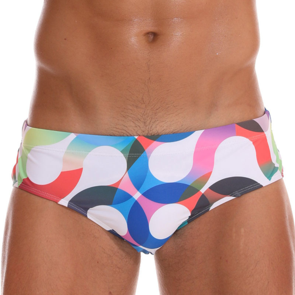 Men's Roller Coaster Print Swim Brief Drawstring Microfiber Stretch-Waves And Trunks