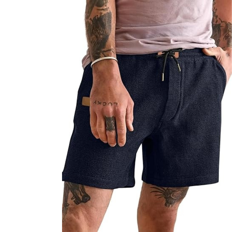 Waffle Knit Summer Shorts With Drawstring And Pockets-Waves And Trunks