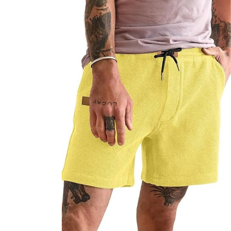 Waffle Knit Summer Shorts With Drawstring And Pockets-Waves And Trunks