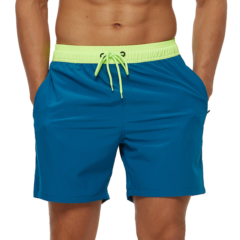 Peacock Blue with Neon Band String Swim Shorts-Waves And Trunks