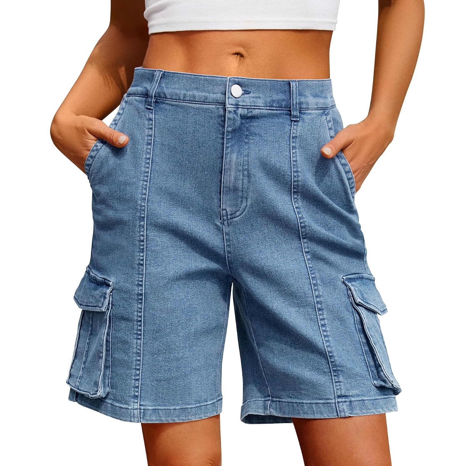 Casual Loose Cargo Length Bermuda Fit Shorts With Pockets For Women