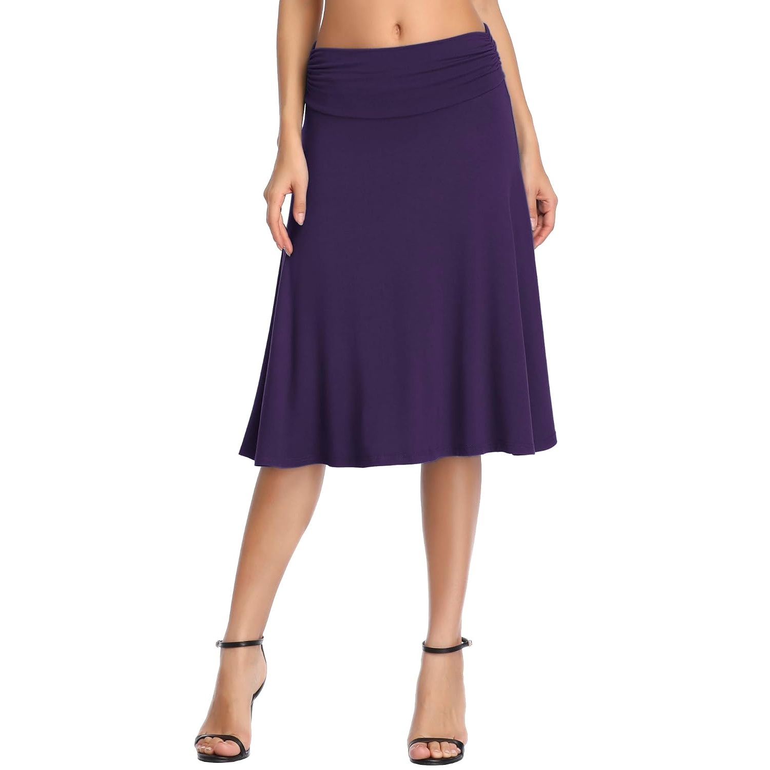 Ruched High Rise Stretchy Flared Casual Skirt