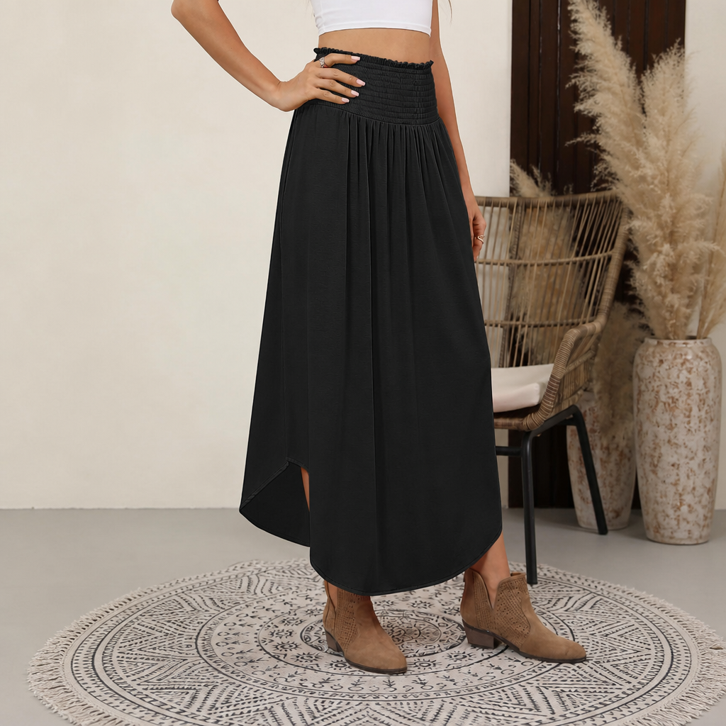 Summer Boho Floral Flowy Pleated Maxi Skirts With Pockets For Women