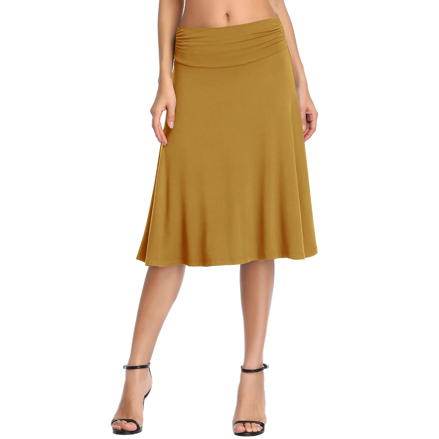 Ruched High Rise Stretchy Flared Casual Skirt