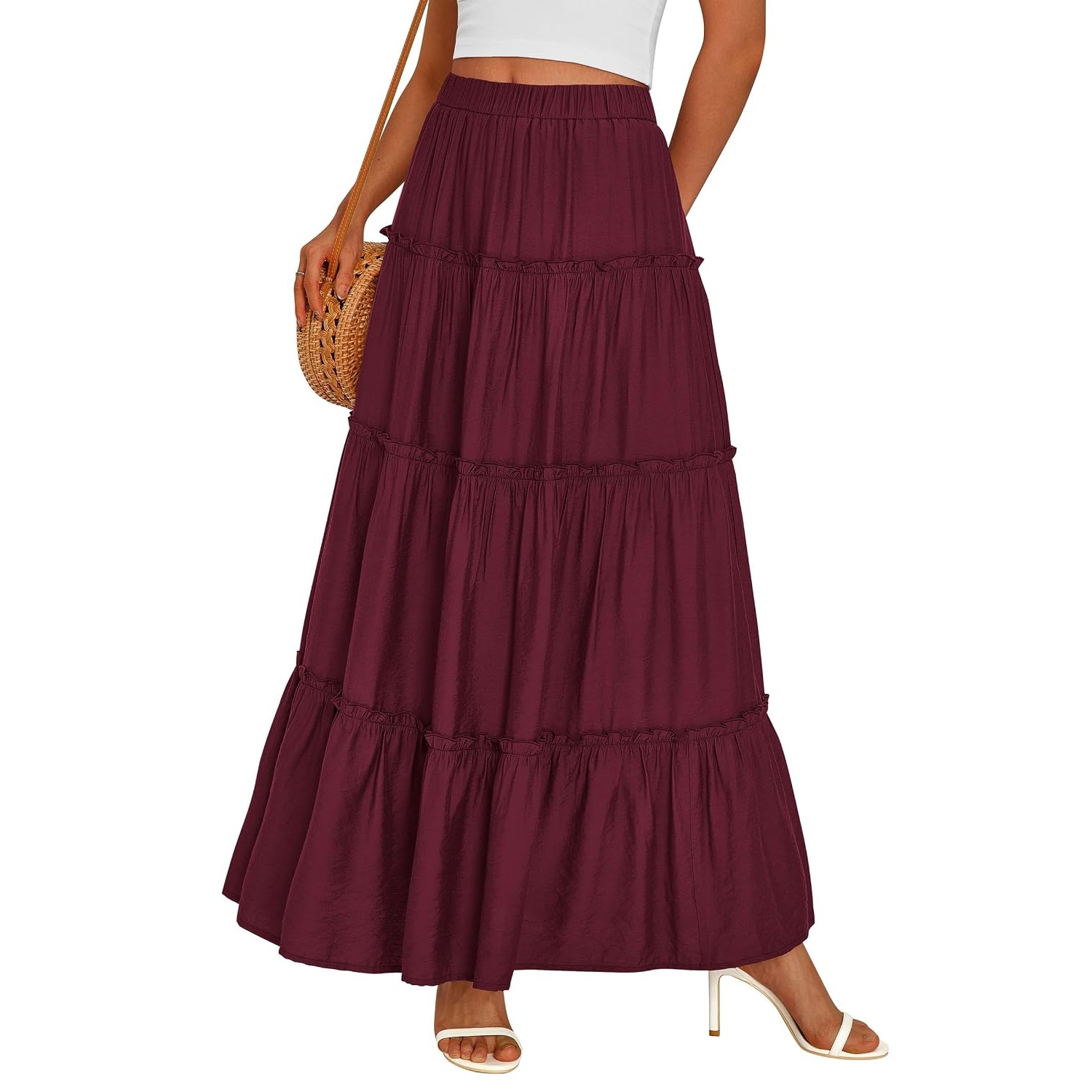 Long Flowy A Line Tiered Boho Skirt For Women