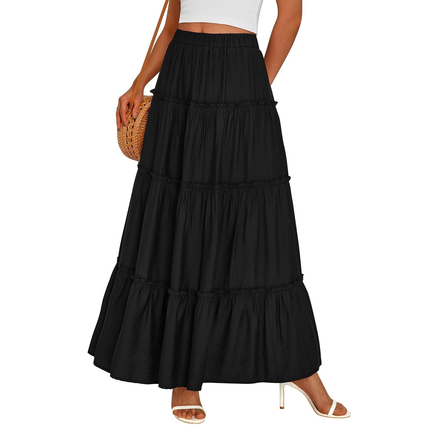 Long Flowy A Line Tiered Boho Skirt For Women