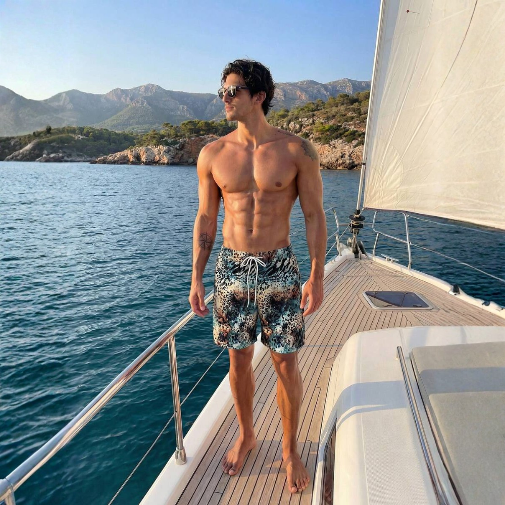 Tropical Paisley Print Drawstring Beach Shorts With Pockets For Men