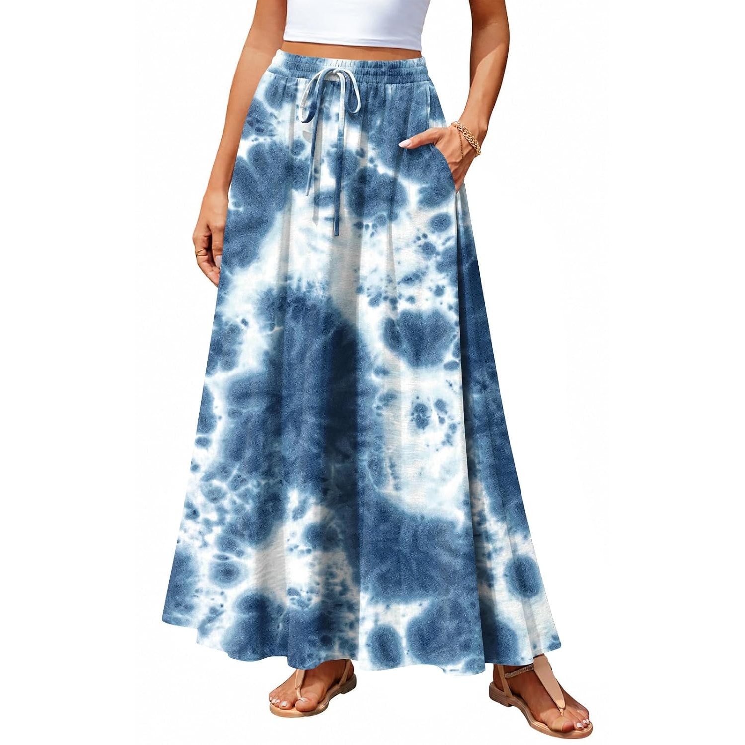 Casual Loose Pleated Boho Fit Skirt With Pockets For Women