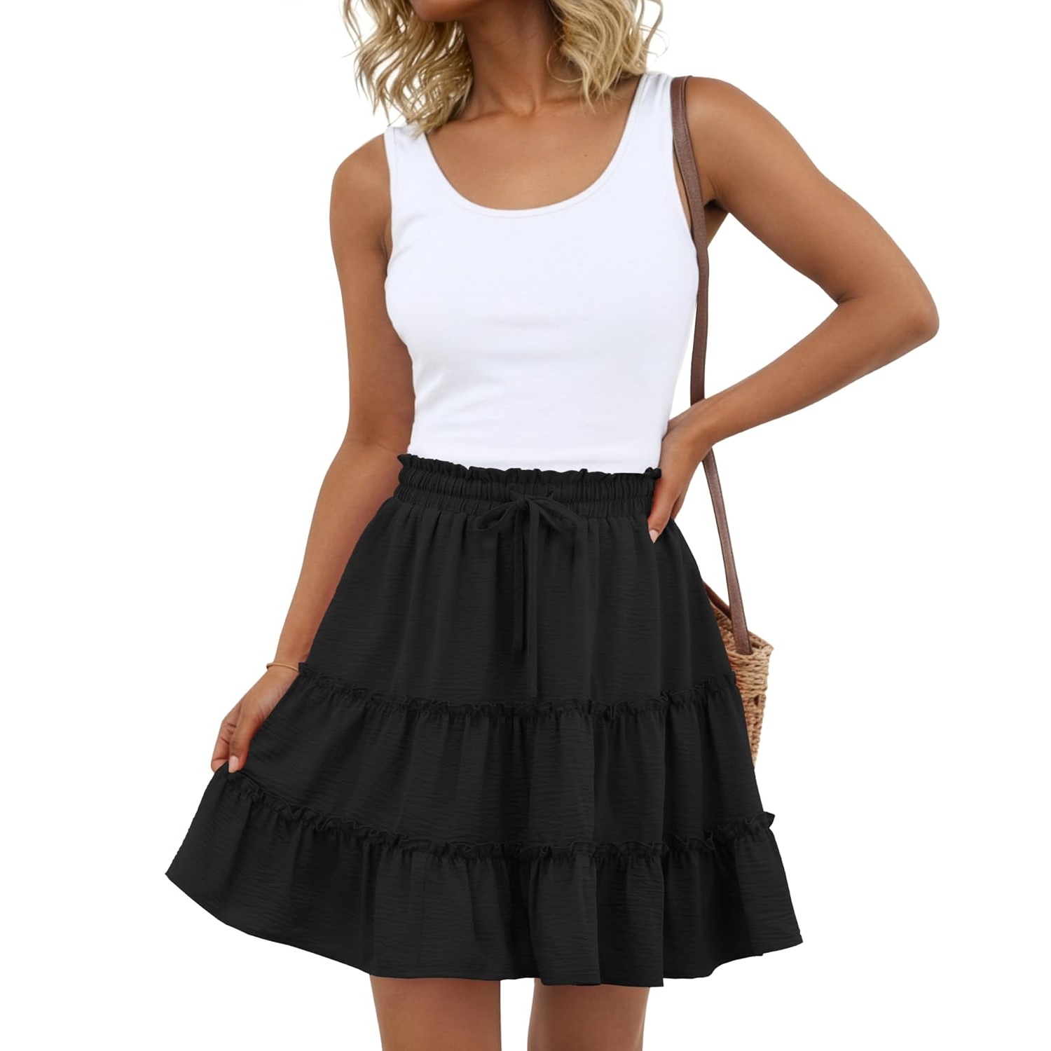 Casual Floral Ruffle Tiered Skirt With Pockets For Women