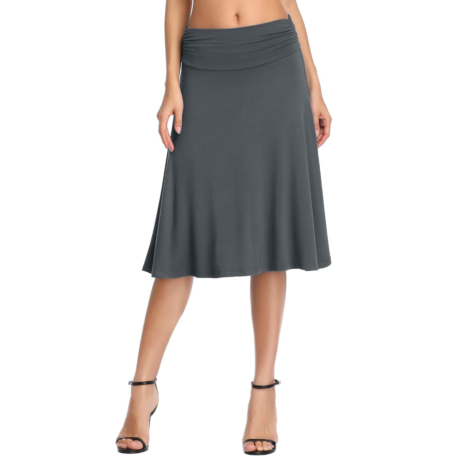 Ruched High Rise Stretchy Flared Casual Skirt