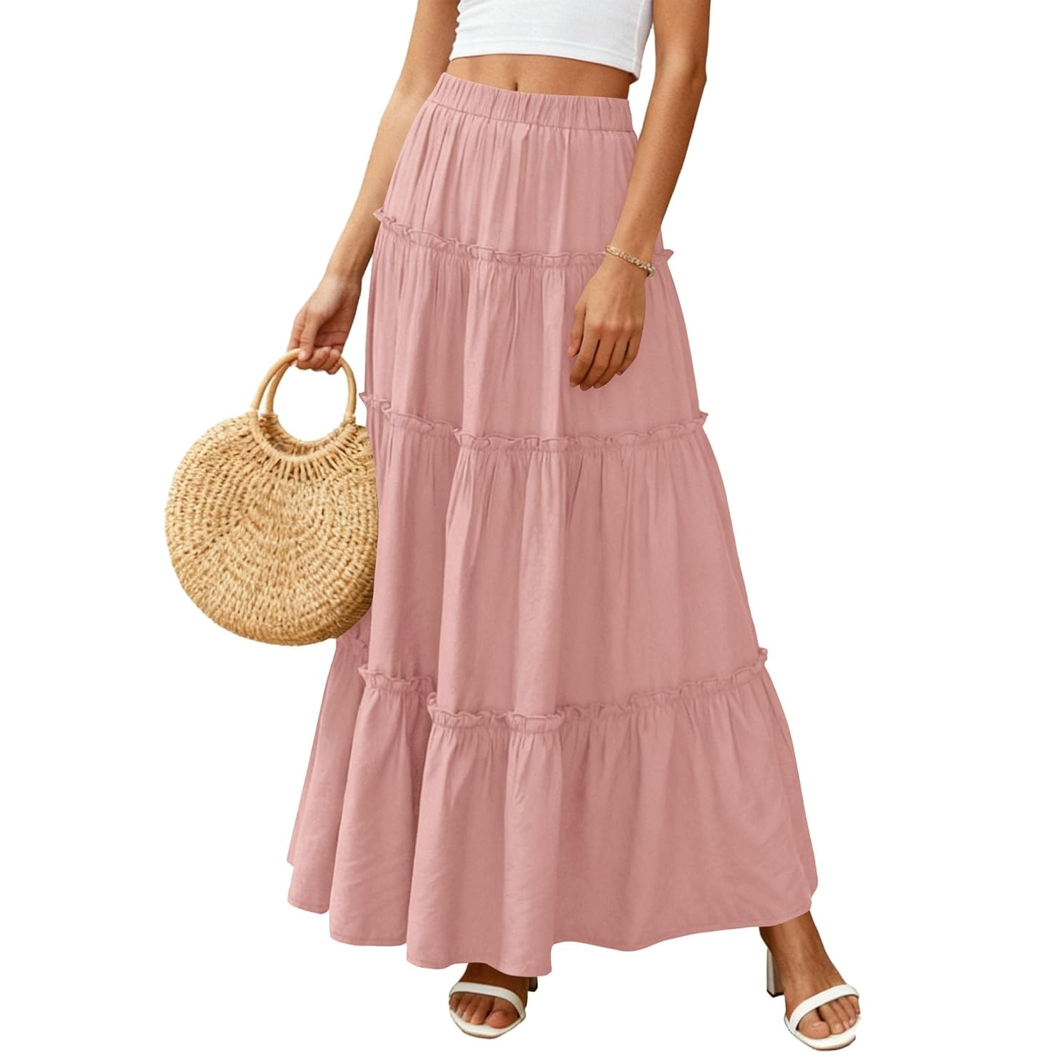 Long Flowy A Line Tiered Boho Skirt For Women