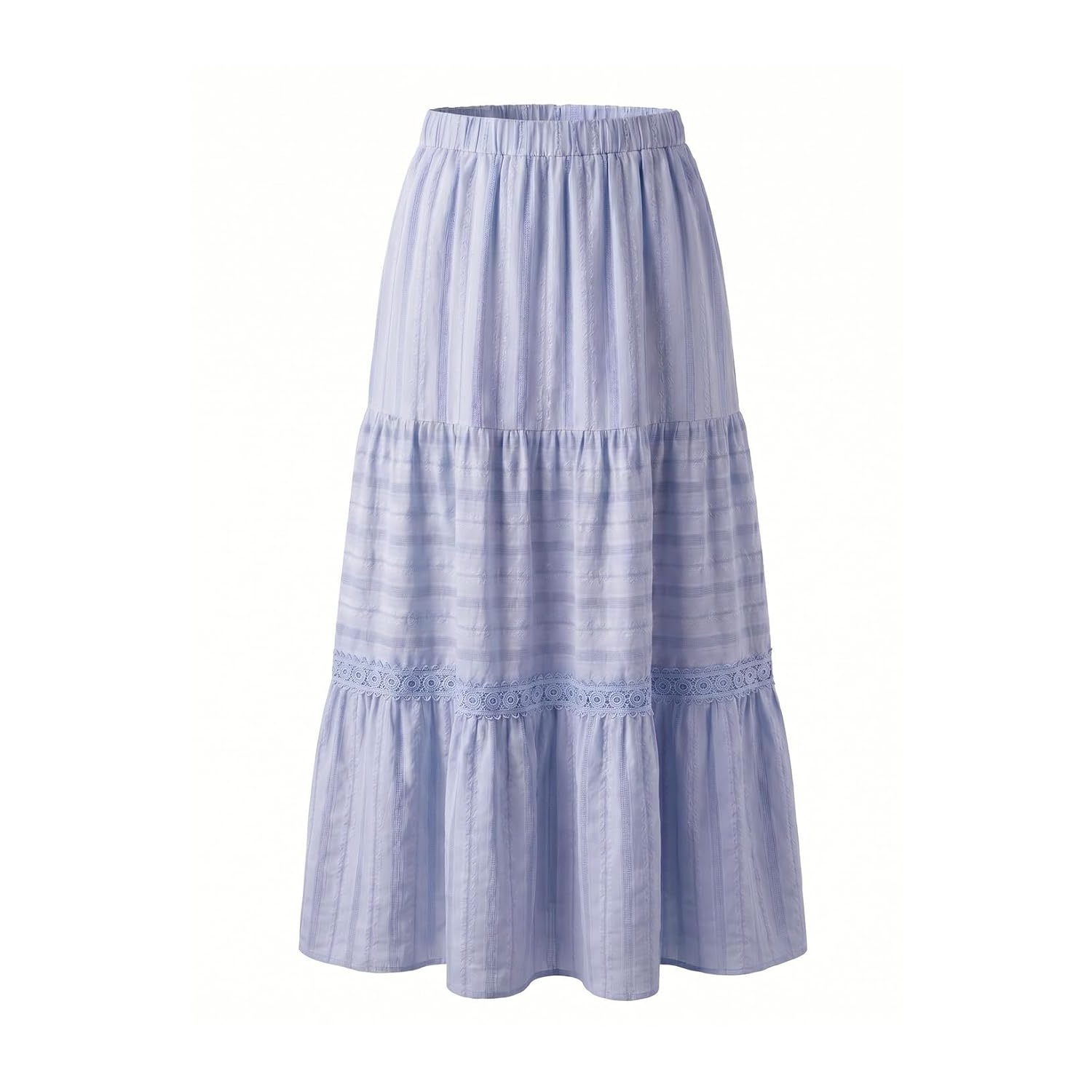 Boho Crochet Lace Tiered Cotton Maxi Skirt
