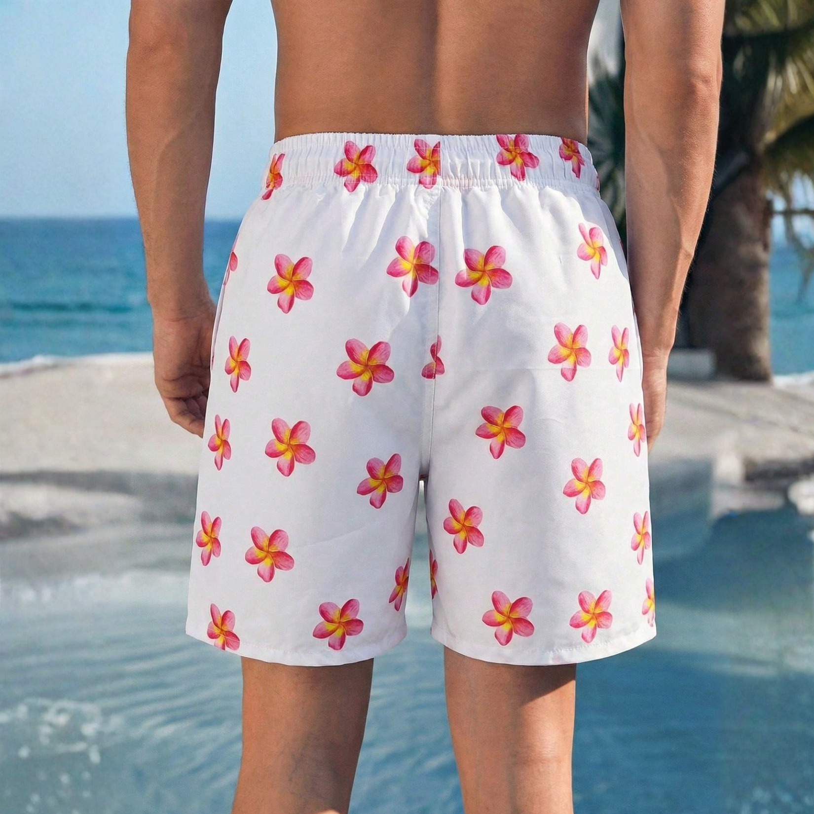 Floral Print Drawstring Beach Shorts For Men And Women Matching Couples
